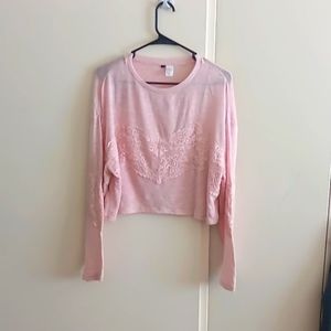 Pink long sleeve lace knitted top